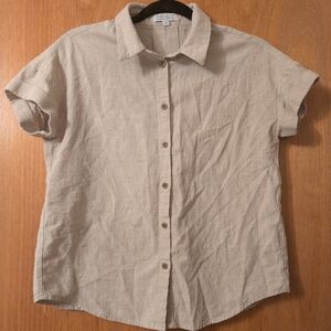 Sweet Salt Cotton/Linen Beige Button-Up Shirt